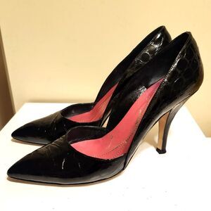 KATE SPADE Black Patent Leather Croc Pattern d' Orsay Pumps Sz.6.5 Ret. $328